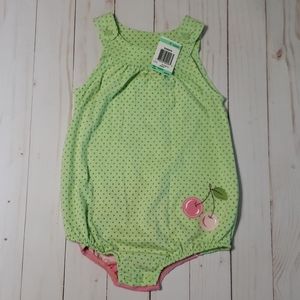 Green polka dot cherry bodysuit onesie